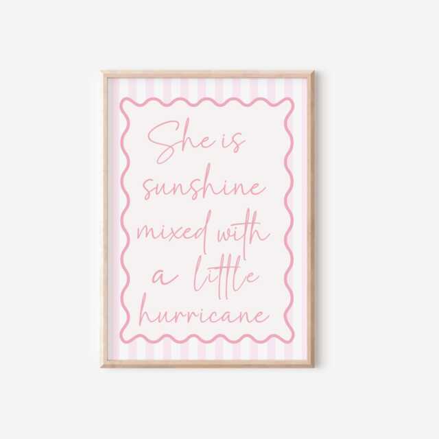 Sunshine Hurricane Girl's Room Print Pink Striped Scalloped Nursery Art - image 1
