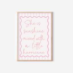 Sunshine Hurricane Girl's Room Print Pink Striped Scalloped Nursery Art - thumbnail 1