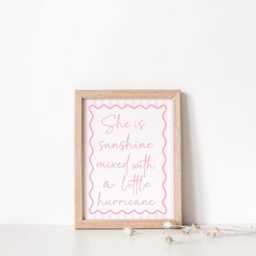 Sunshine Hurricane Girl's Room Print Pink Striped Scalloped Nursery Art - thumbnail 2