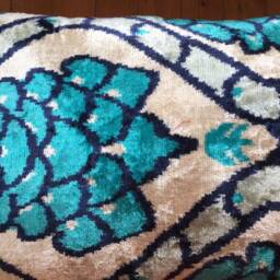 Aqua Blue Ikat Velvet Pillow Cover Floral Silk Lumbar Cushion - thumbnail 4