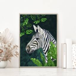 Zebra & Plants, Monstera Plant Print, House Poster, Boho Home Decor, Animal Wall Art, Lounge Artwork, Gallery A5, A4 - thumbnail 2