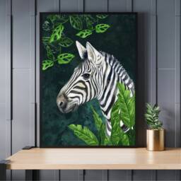 Zebra & Plants, Monstera Plant Print, House Poster, Boho Home Decor, Animal Wall Art, Lounge Artwork, Gallery A5, A4 - thumbnail 1