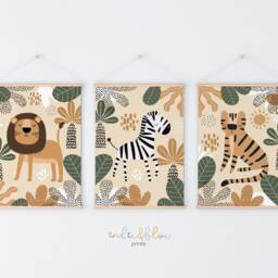 Set Of 3 Safari Animals Prints, Jungle Print, Tiger Giraffe Zebra Playroom Scandi Kids Art - thumbnail 2