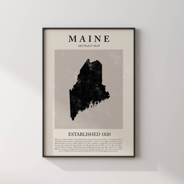 Abstract Maine Map Vintage Wall Art Print Us State - United States Of America Usa Travel Poster - image 1