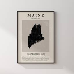 Abstract Maine Map Vintage Wall Art Print Us State - United States Of America Usa Travel Poster - thumbnail 1