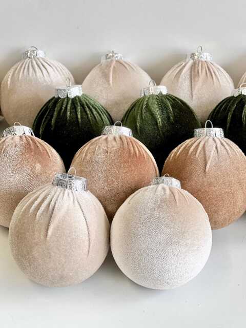 Velvet Christmas Ornaments Earth Tone Beige, Taupe, Green - 15Pc Boho Holiday Decor - image 1