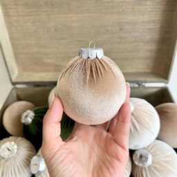 Velvet Christmas Ornaments Earth Tone Beige, Taupe, Green - 15Pc Boho Holiday Decor - thumbnail 3