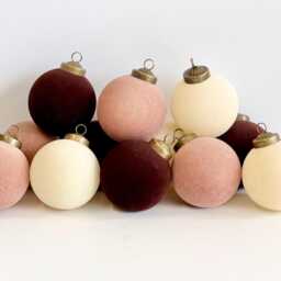 Velvet Christmas Ornaments Earth Tone Beige, Taupe, Green - 15Pc Boho Holiday Decor - thumbnail 4