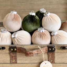 Velvet Christmas Ornaments Earth Tone Beige, Taupe, Green - 15Pc Boho Holiday Decor - thumbnail 2