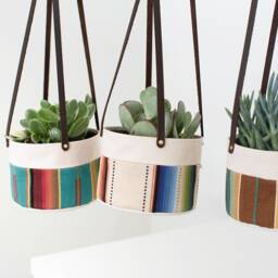 Medium Natural Canvas Hanging Planter - Orange - thumbnail 3