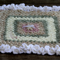 Teddy Bear Crochet Baby Blanket Soft Antique Colors, Ruffle Edge - 30x30 Inches - thumbnail 3