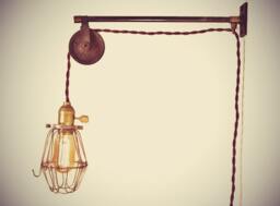 Vintage Industrial Pulley Sconce - Wall Mount Cage Lamp, Pendant Light Machine Age Trouble Lamp