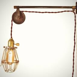 Vintage Industrial Pulley Sconce - Wall Mount Cage Lamp, Pendant Light Machine Age Trouble Lamp - thumbnail 2