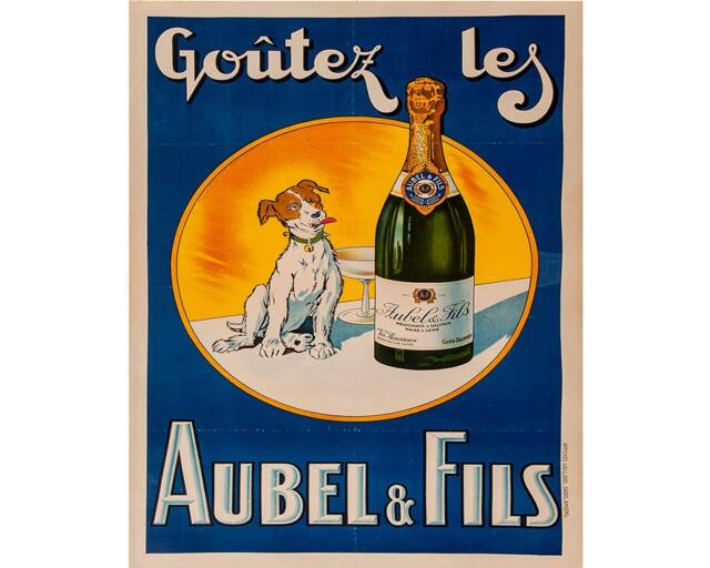 Goutez Les Aubel & Fils Dog Vintage Advertising Enamel Metal Tin Sign Wall Plaque