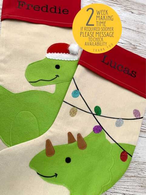 Personalised Dinosaur Christmas Stocking, Cotton Felt Appliqu?? - image 1