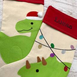 Personalised Dinosaur Christmas Stocking, Cotton Felt Appliqu?? - thumbnail 4
