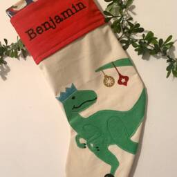 Personalised Dinosaur Christmas Stocking, Cotton Felt Appliqu?? - thumbnail 3