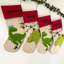Personalised Dinosaur Christmas Stocking, Cotton Felt Appliqu?? - thumbnail 2