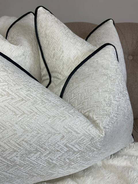 "Ivory Gold Herringbone Cushion Cover - Bella Designer Fabric 12""x20" - image 1