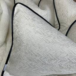 "Ivory Gold Herringbone Cushion Cover - Bella Designer Fabric 12""x20" - thumbnail 4