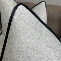 "Ivory Gold Herringbone Cushion Cover - Bella Designer Fabric 12""x20" - thumbnail 3