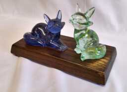 Night & Day Glitter Resin Fox Duo Sculpture On Reclaimed Wood Base