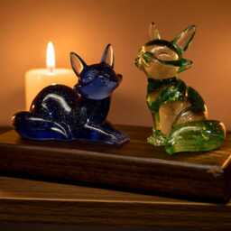Night & Day Glitter Resin Fox Duo Sculpture On Reclaimed Wood Base - thumbnail 4