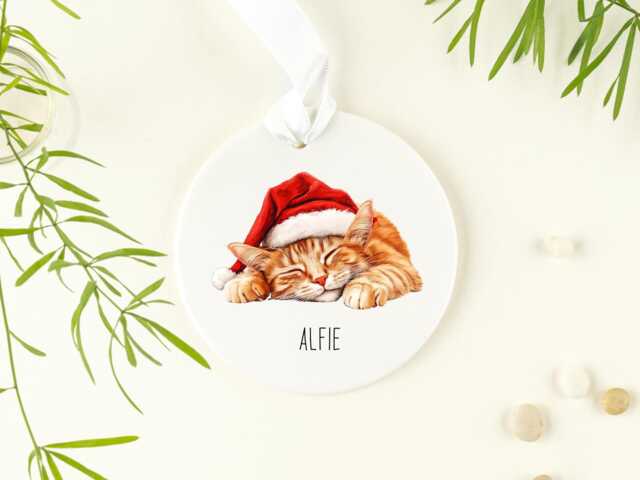 Personalised Ginger Cat Ceramic Christmas Tree Ornament, Cat, Orange Decorations, Perfect Gift For A Owner - image 1