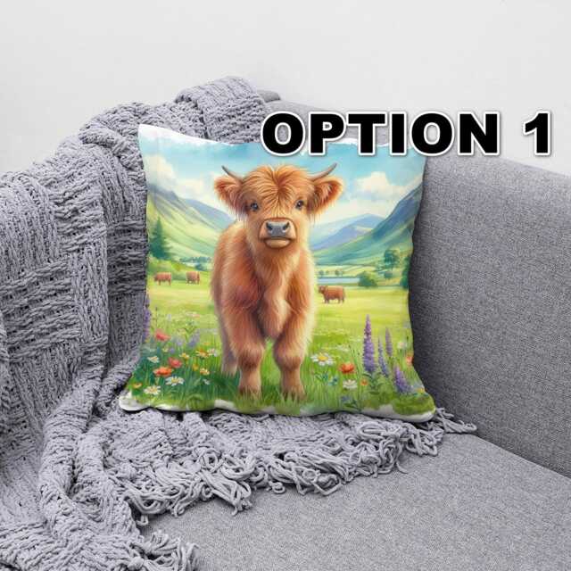 Highland Cow Canvas Cushion Cover Rustic Farmhouse Pillow - image 1