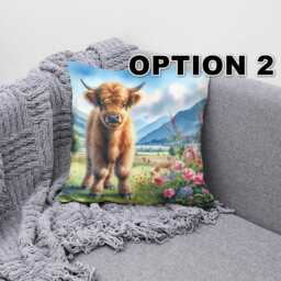 Highland Cow Canvas Cushion Cover Rustic Farmhouse Pillow - thumbnail 3