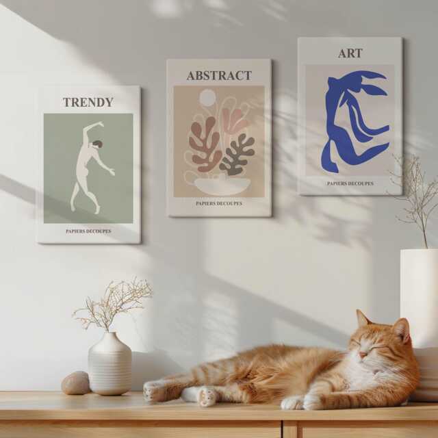 Canvas Art Set Of 3 - Stylish Figures & Plants Posters By Henri Matisse, Creamy Photo Print, Artwork Wall Decor - image 1