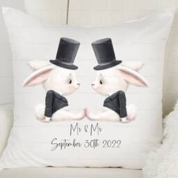 Personalised Wedding Cushion. Rabbit Bride & Groom Pillow. Ideal Wedding, Engagement Or Anniversary Gift. Mr & Mrs, Mr, Mrs - thumbnail 2