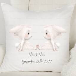 Personalised Wedding Cushion. Rabbit Bride & Groom Pillow. Ideal Wedding, Engagement Or Anniversary Gift. Mr & Mrs, Mr, Mrs - thumbnail 3