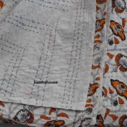 Handmade Cotton Kantha Quilt, Indian Bedspread Throw - 60 X 90 Inches - thumbnail 4
