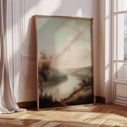 Rustic River Landscape Print, English Vintage Painting, Farm House Wall Decor, Nature Art, Printable