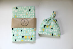 Mint Triangle Swaddle Blanket, Headband Hat Set, Navy, Peach, Yellow, Nursing Cover, Baby Boy Swaddle, Shower Gift, Top Knot