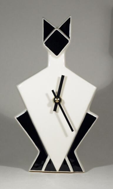 Echo Of Deco British Art Pottery Inspired Cat Wall Clock - image 1