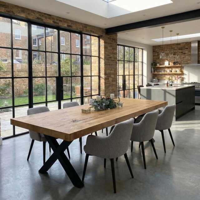 Lincoln Extra Wide Dining Table Dine Rustic Farmhouse Wood - Handmade Steel Frame Legs Chunky - image 1