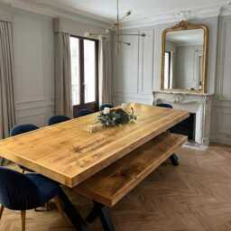 Lincoln Extra Wide Dining Table Dine Rustic Farmhouse Wood - Handmade Steel Frame Legs Chunky - thumbnail 3