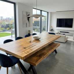 Lincoln Extra Wide Dining Table Dine Rustic Farmhouse Wood - Handmade Steel Frame Legs Chunky - thumbnail 2