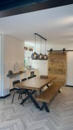 Lincoln Extra Wide Dining Table Dine Rustic Farmhouse Wood - Handmade Steel Frame Legs Chunky - thumbnail 4