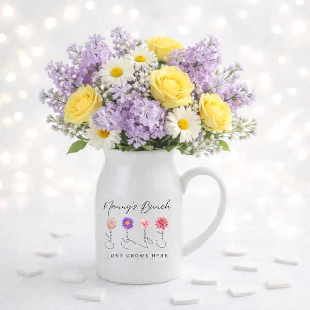 Personalised Vase, Mothers Day Gift, Nanny Grandma Gift For Her, Birth Flower Birthday Ceramic Home Decor - image 1