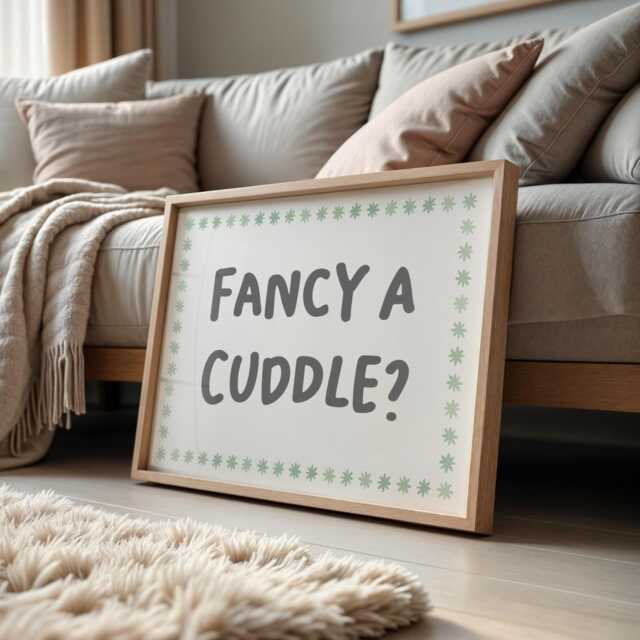 Fancy A Cuddle Sage Wall Art Print - Art, Horizontal Bedroom Prints, Let's Stay in & Print, Green - image 1