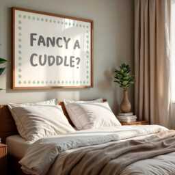 Fancy A Cuddle Sage Wall Art Print - Art, Horizontal Bedroom Prints, Let's Stay in & Print, Green - thumbnail 3