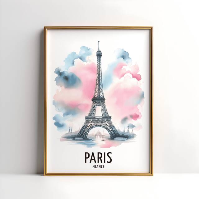 Paris Travel Print - France Watercolour Poster Design - Wall Artwork Holiday Gifts Home Decor Art Gift City Painting - image 1