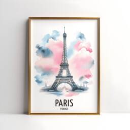 Paris Travel Print - France Watercolour Poster Design - Wall Artwork Holiday Gifts Home Decor Art Gift City Painting - thumbnail 1