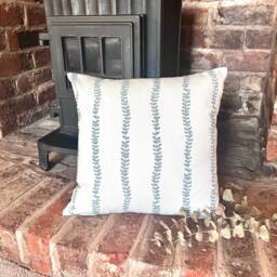 1427. Isabella Trail Duck Egg On White 100% Cotton Cushion Cover, Various Sizes - thumbnail 1