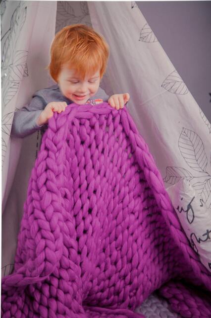 Hand Knitted Merino Wool Chunky Blanket, Lilac Oversized Throw - image 1