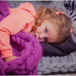 Hand Knitted Merino Wool Chunky Blanket, Lilac Oversized Throw - thumbnail 2
