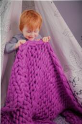 Hand Knitted Merino Wool Chunky Blanket, Lilac Oversized Throw